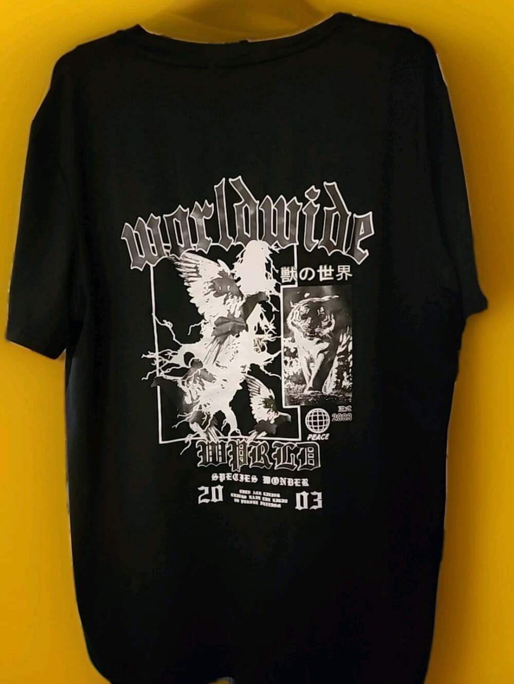Vintage Romwe Shirt Mens Black Medium Worldwide Graphic Tee Tiger Eagle 2003 D30